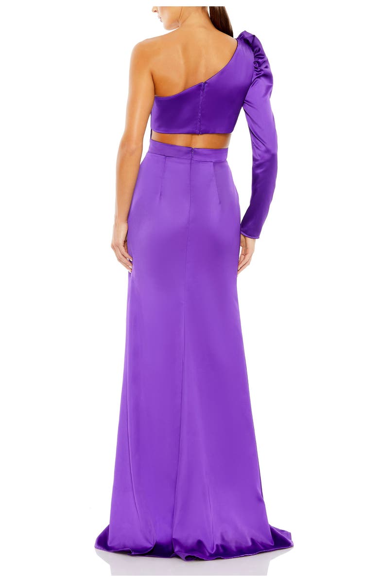 Mac Duggal Side Knot One-Sleeve Puff Cutout Evening Dress, Alternate, color, Purple