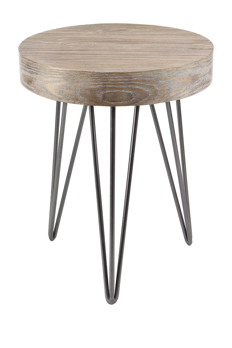 Brown Wood Modern Accent Table with Black Metal Hairpin Legs, Alternate, color, BROWN