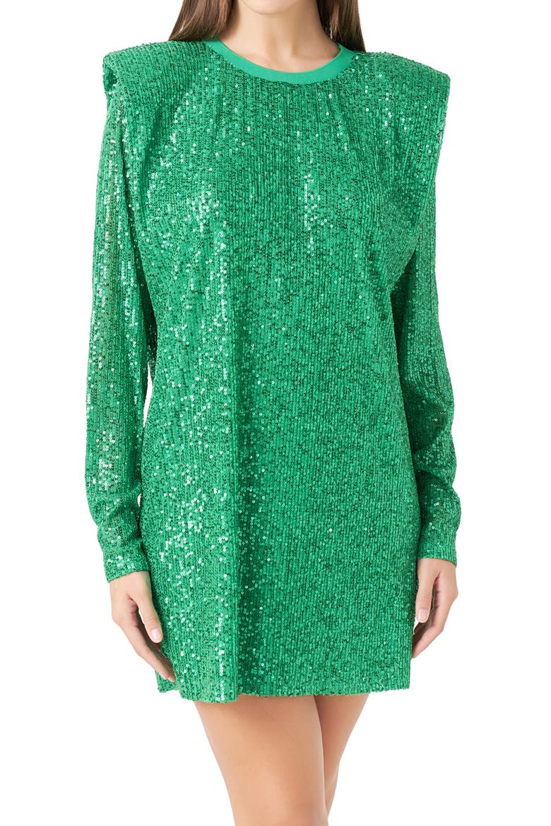 Sequin Long Sleeve Shift Minidress, Alternate, color, GREEN