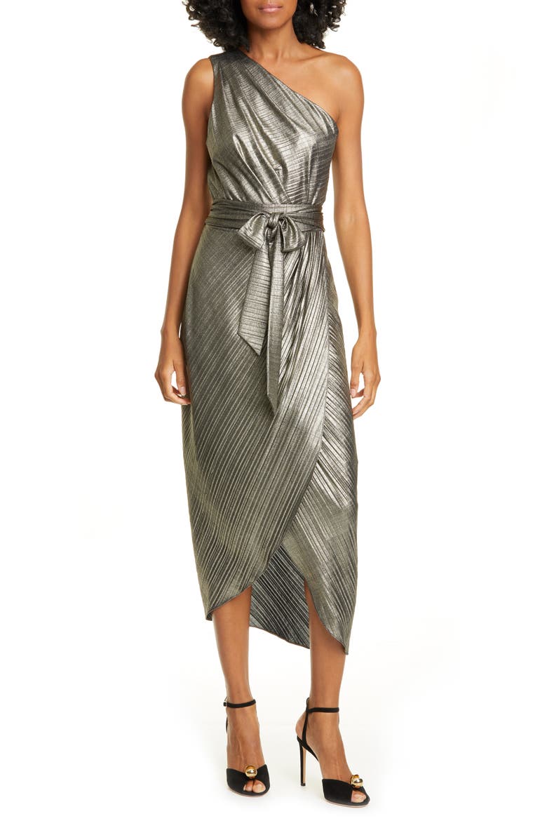 Gabria One-Shoulder Midi Cocktail Dress, Main, color, GOLD