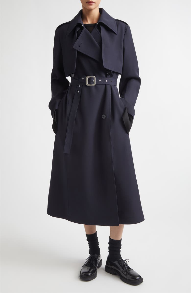 Jil Sander Belted Wool Trench Coat, Main, color, Navy