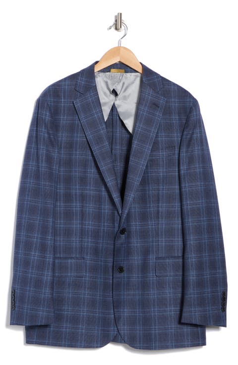 Classic Fit Hopsack Plaid Wool Sport Coat (Regular & Big)