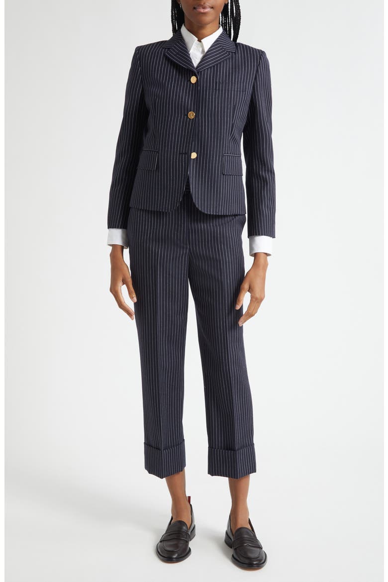 Fit 1 Pinstripe Backstrap Virgin Wool Blend Pants, Alternate, color, NAVY