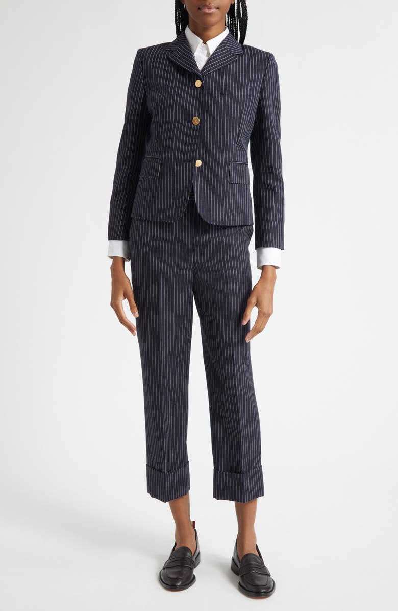 Thom Browne Pinstripe High Twist Wool Sport Coat, Alternate, color, Navy