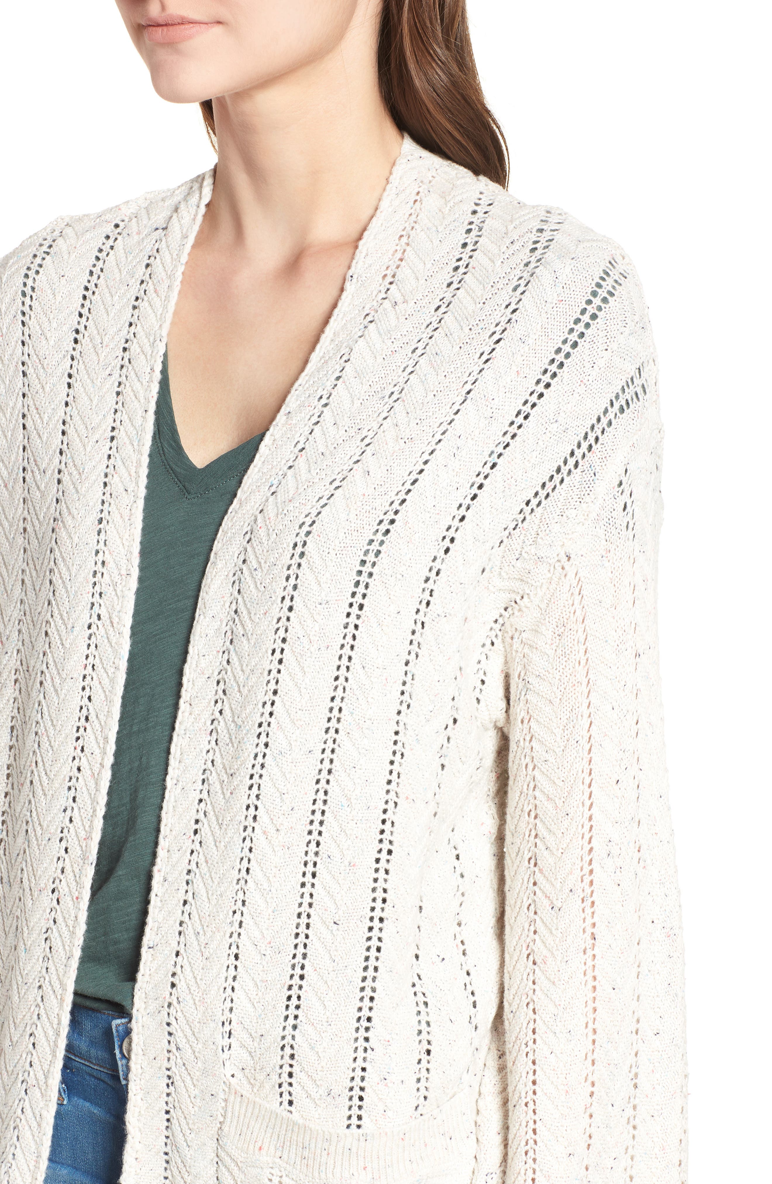 Hinge Long Tweed Herringbone Stitch Cardigan (Women) | Nordstrom