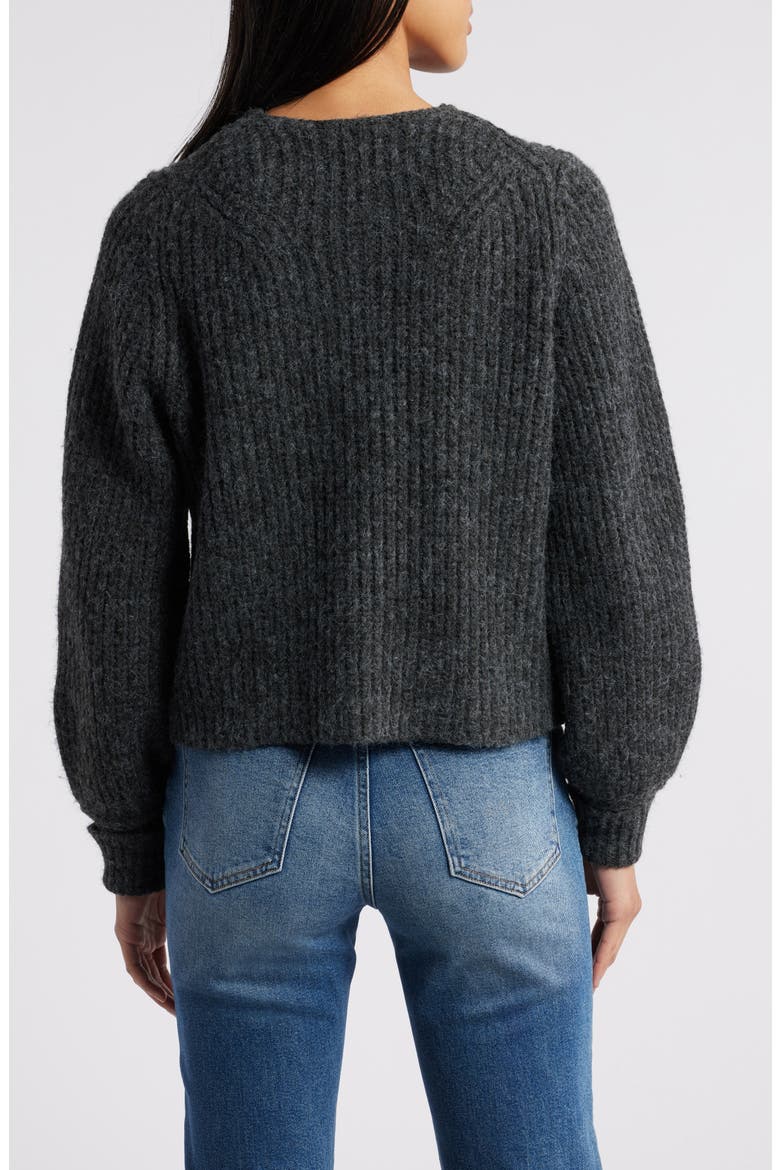 Marled Blouson Sleeve Cardigan, Alternate, color, DARK CHARCOAL