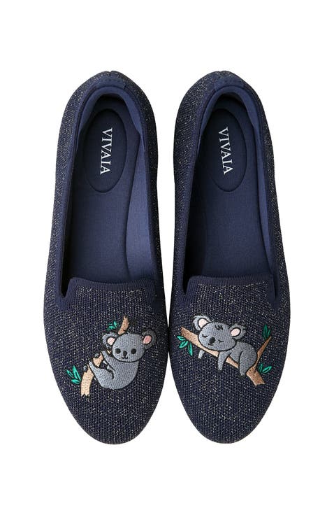 VIVAIA 　ブルー　フリンジの刺繍フラットシューズ　38　　未使用 VIVAIA／ビバイア／フラットシューズ／ピンク／猫刺繍／size24cm