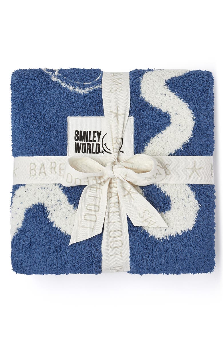 Barefoot Dreams<sup>®</sup> CozyChic<sup>®</sup> SmileyWorld Surf Stroller Blanket, Main, color, Azure Tide-Cream