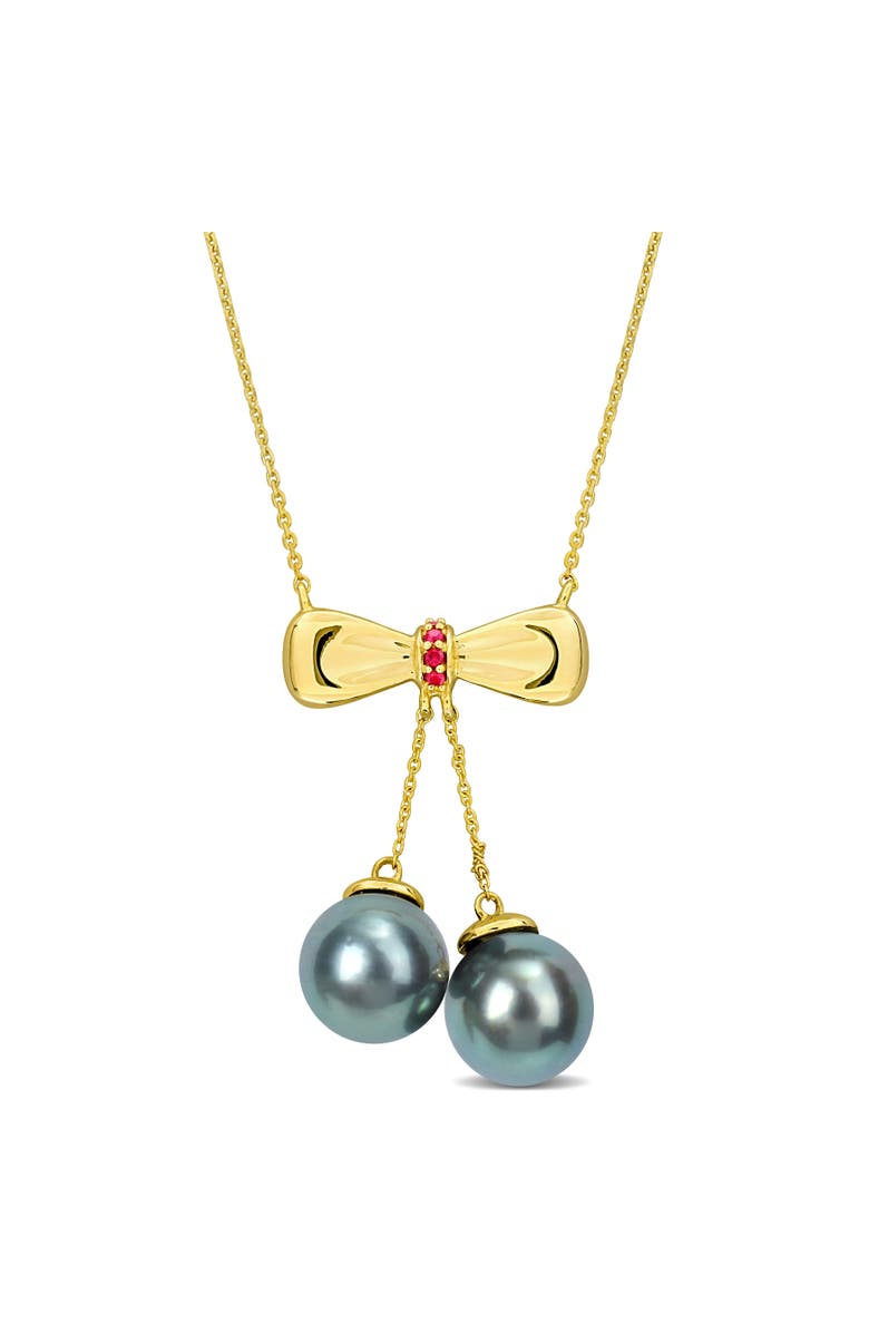 Julianna B. Tahitian Pearl & Gem Bow Drop Necklace 10k, Main, color, Ruby