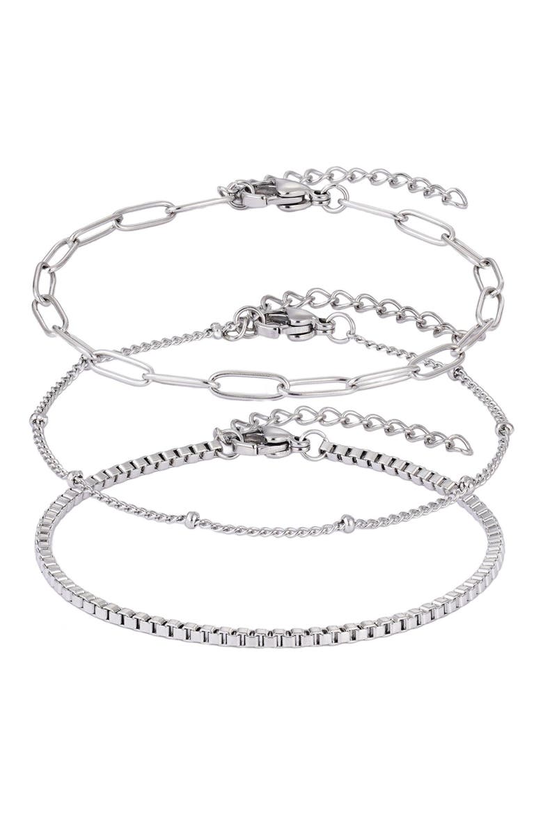 Set of 3 Stainless Steel Bracelets, Main, color, SILVER