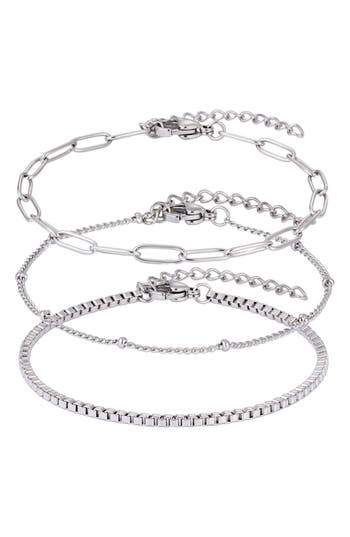 Adornia Tarnish Resistant Silver Chain Bracelet Set In Silver