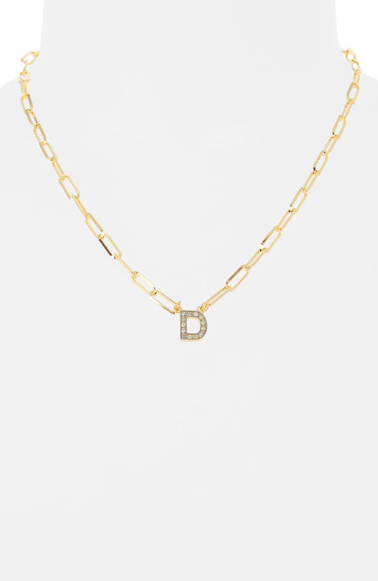 MESHMERISE Diamond Initial Charm Paper Clip Chain Necklace, Alternate, color, Yellow-D