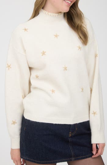 Blu Pepper Floral Mock Neck Sweater In White