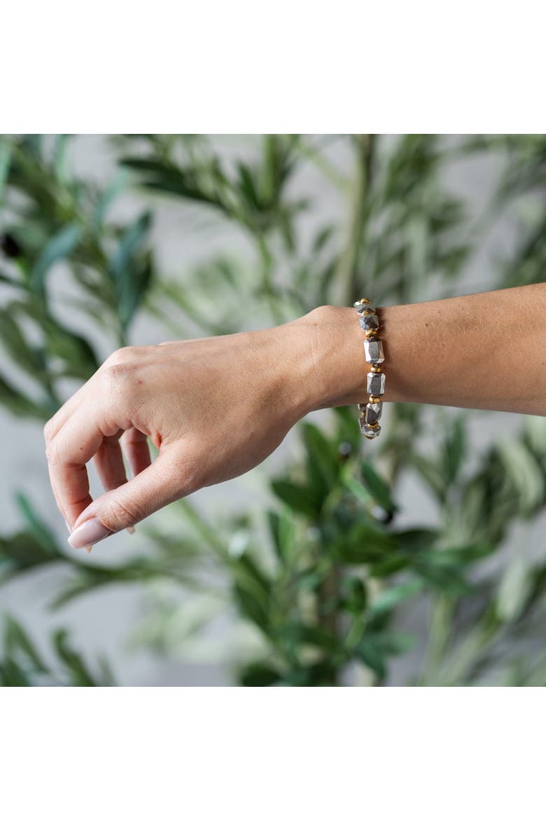 Mixed Metal Rectangle Bead Bracelet, Alternate, color, Silver