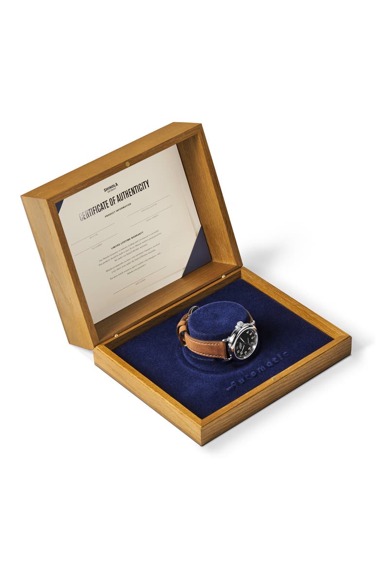 Runwell Automatic Leather Strap Watch, 40mm, Alternate, color, TAN/ BLACK/ SILVER