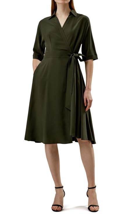 Front Tie Wrap Silk Dress