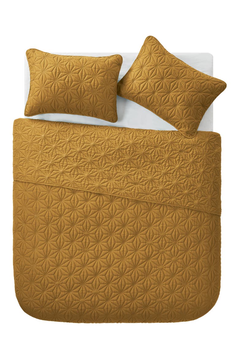 Kaleidoscope Embossed Geometric Quilt Set - King, Alternate, color, GOLD