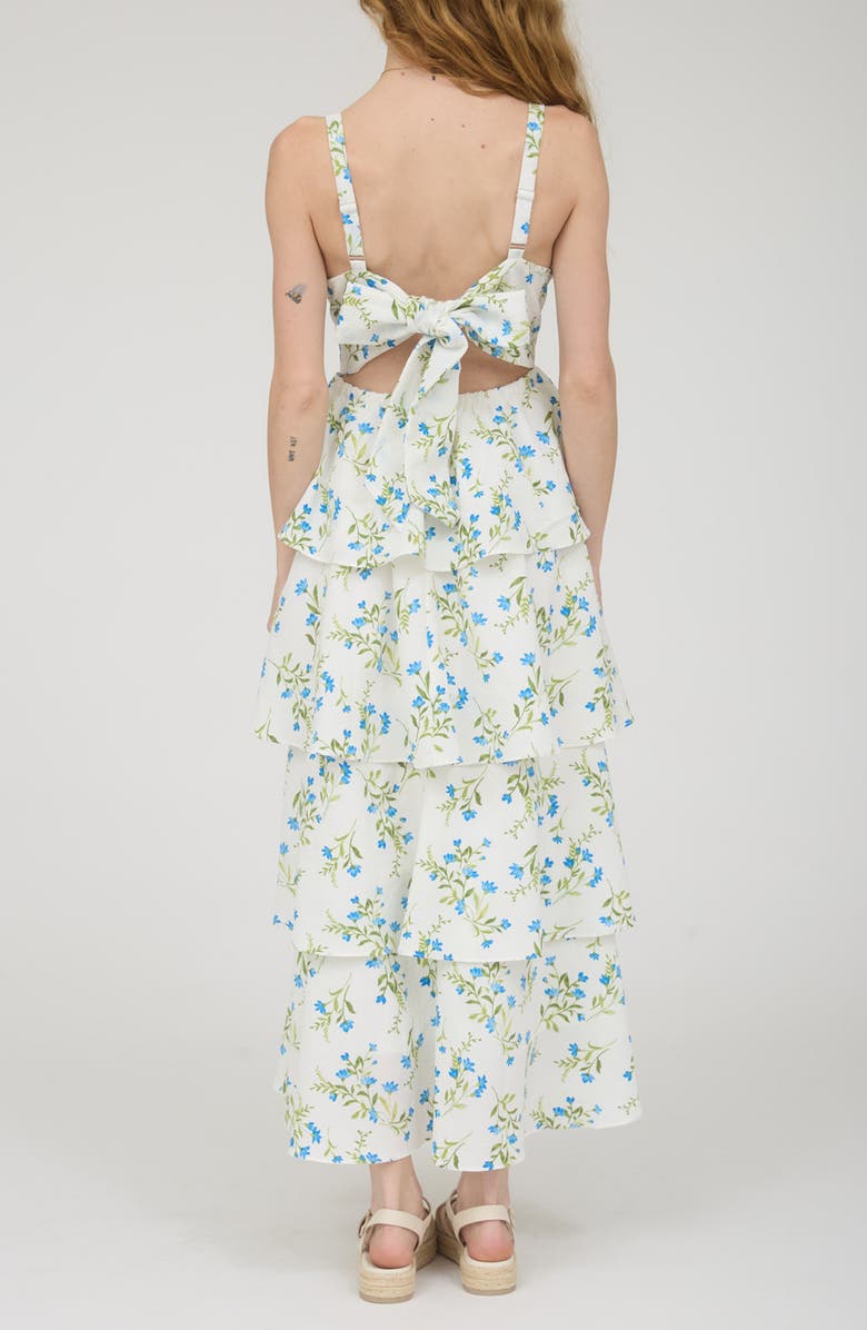 Blu Pepper Back Bow Sleeveless Tiered Maxi Dress, Alternate, color, Blue Multi