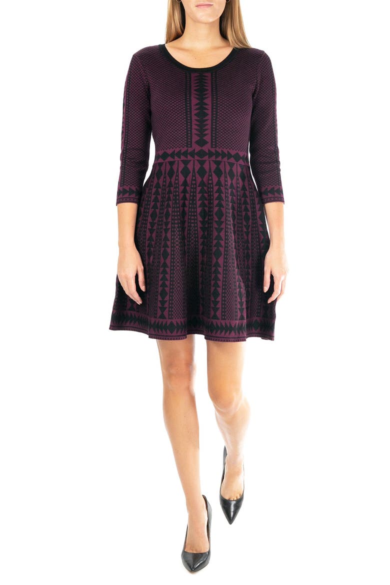 Geometric Print Sweater Dress, Main, color, DEEPWINE/BLACK