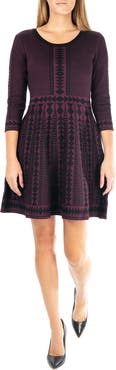 Nina Leonard Geometric Print Sweater Dress