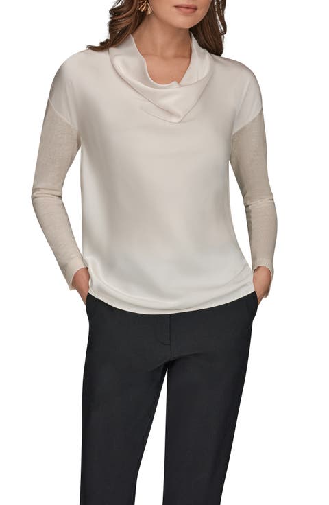 Mixed Media Cowl Neck Top