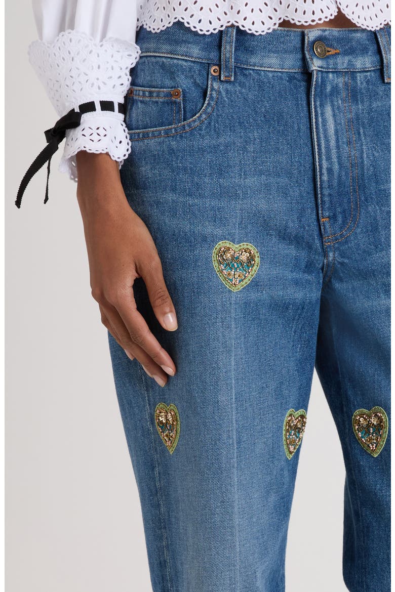 Heart Embroidered Denim Jeans, Alternate, color, DENIM
