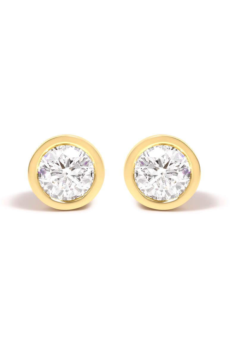 14K Gold Lab Grown Diamond Screw-Back Classic Bezel Solitaire Stud Earrings, Main, color, Yellow