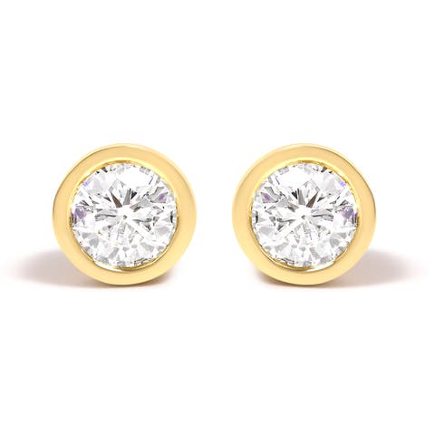 14K Gold Lab Grown Diamond Screw-Back Classic Bezel Solitaire Stud Earrings