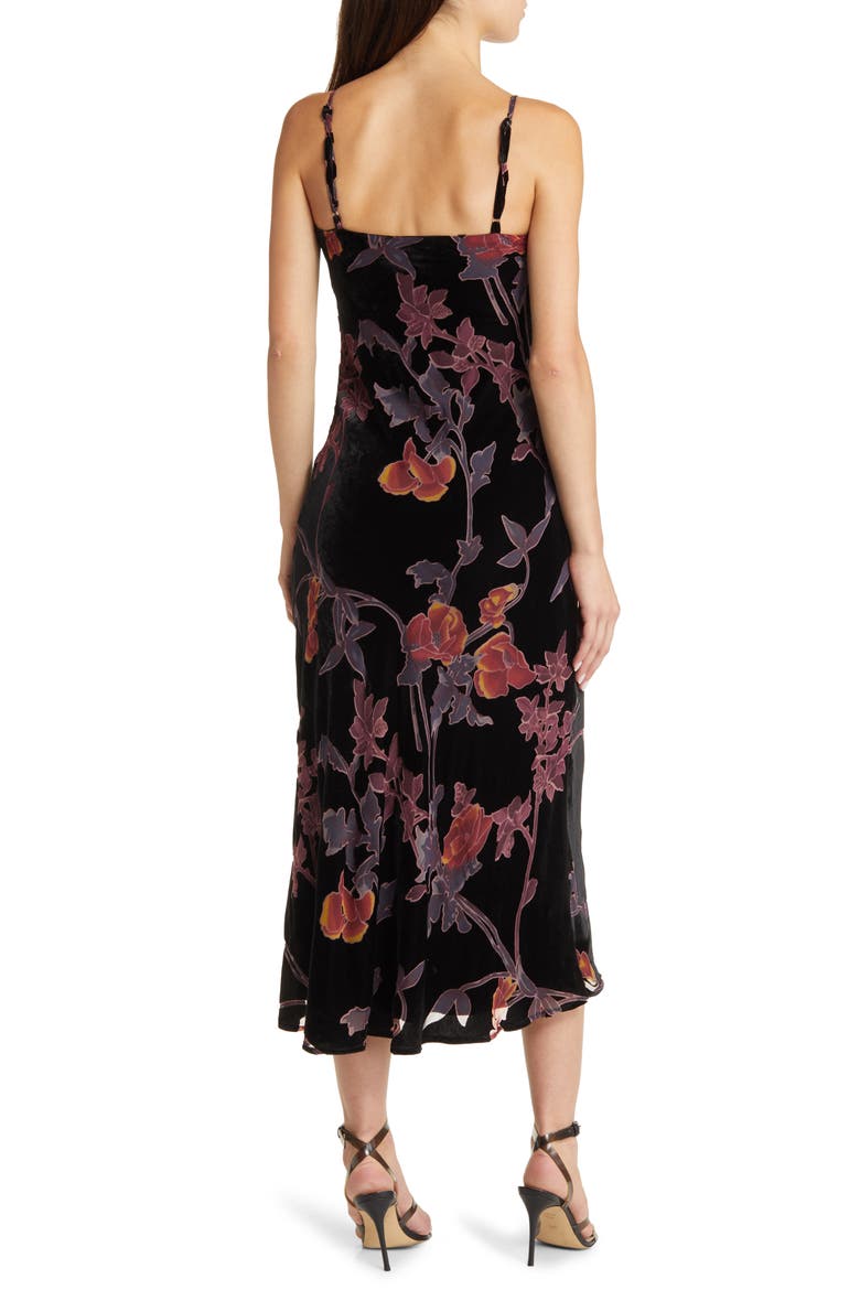 Divine Allure Floral Velvet Burnout Cocktail Midi Dress, Alternate, color, BLACK FLORAL