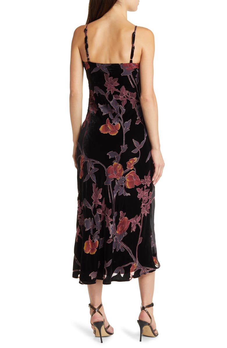 Lulus Divine Allure Floral Velvet Burnout Cocktail Midi Dress, Alternate, color, 