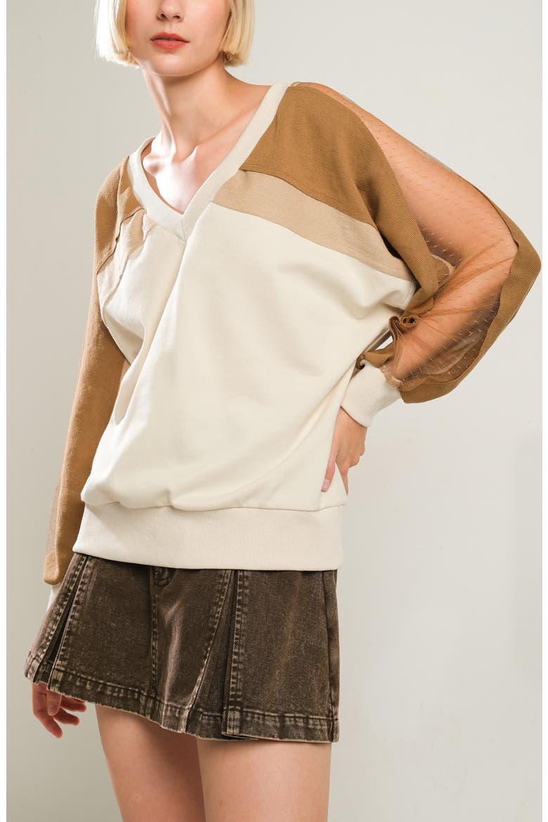 V-Neck Long Sleeve Knit Top, Alternate, color, CREAM