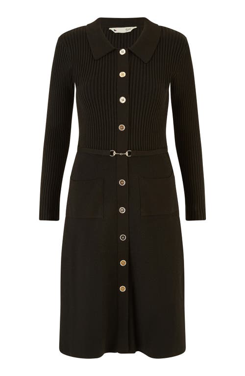 Yumi Belted Rib Knit Midi Dress With Pockets In Black