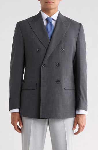Check Double Breasted Wool Blend Suit Jacket