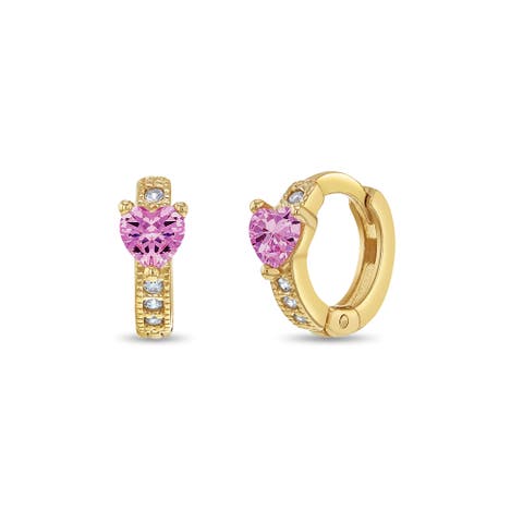 14k Pink Love Heart Hoops