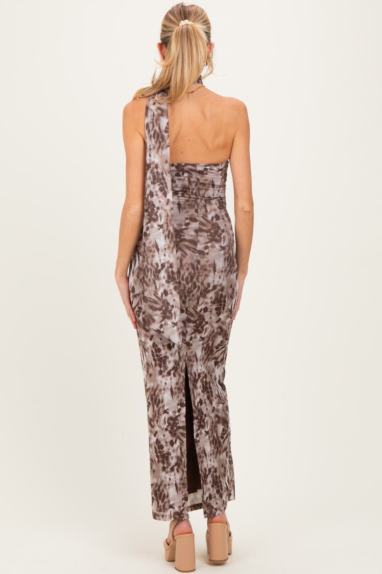 Printed Halter Maxi Dress, Alternate, color, Mocha