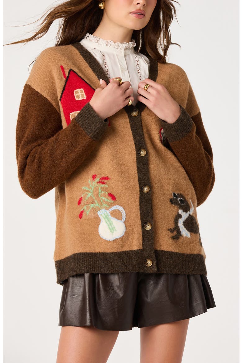 Rosalinda Intarsia Cardigan, Main, color, CAMEL BROWN
