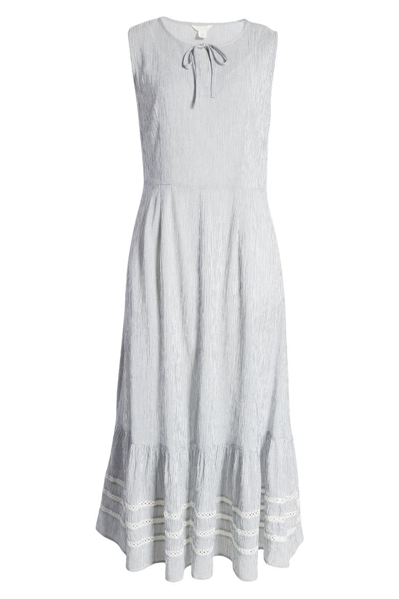 Sleeveless Tiered Dress, Alternate, color, NAVY- IVORY STRIPE