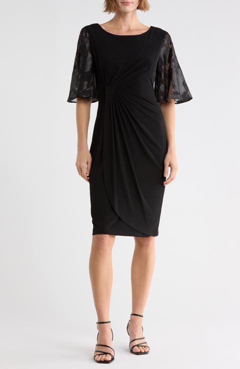 Burnout Sleeve Faux Wrap Dress