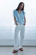 H&M Flutter-sleeved Lace-trimmed Blouse