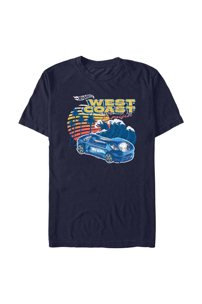 Mens Hot Wheels Distressed West Coast Wave T Shirt, Main, color, Navy Blue