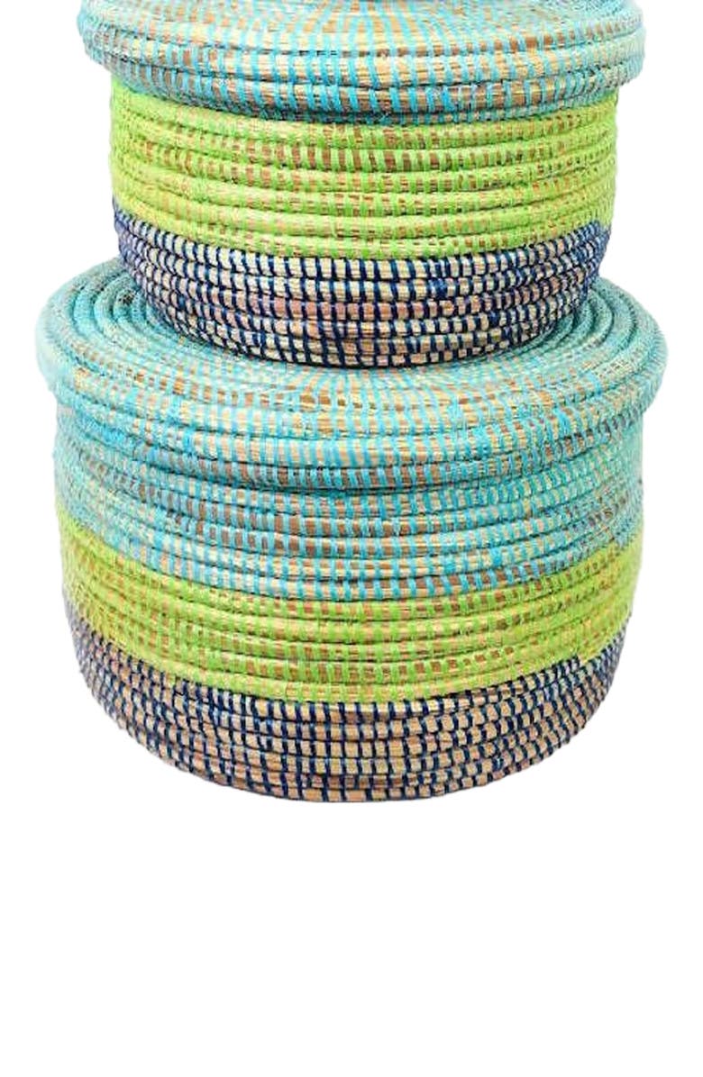Mbare Flat Lid Storage Basket - Set of 3, Alternate, color, Coastal Blue