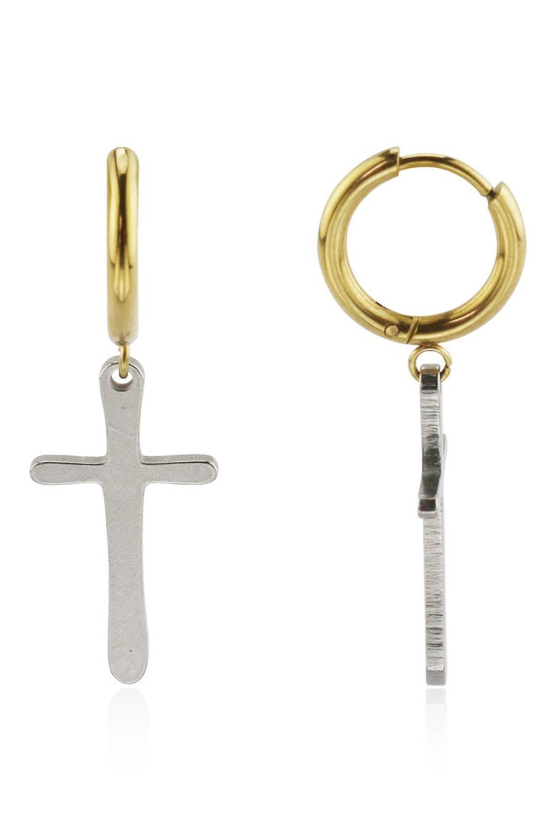 Cross Drop Huggie Hoop Earrings, Main, color, GOLD