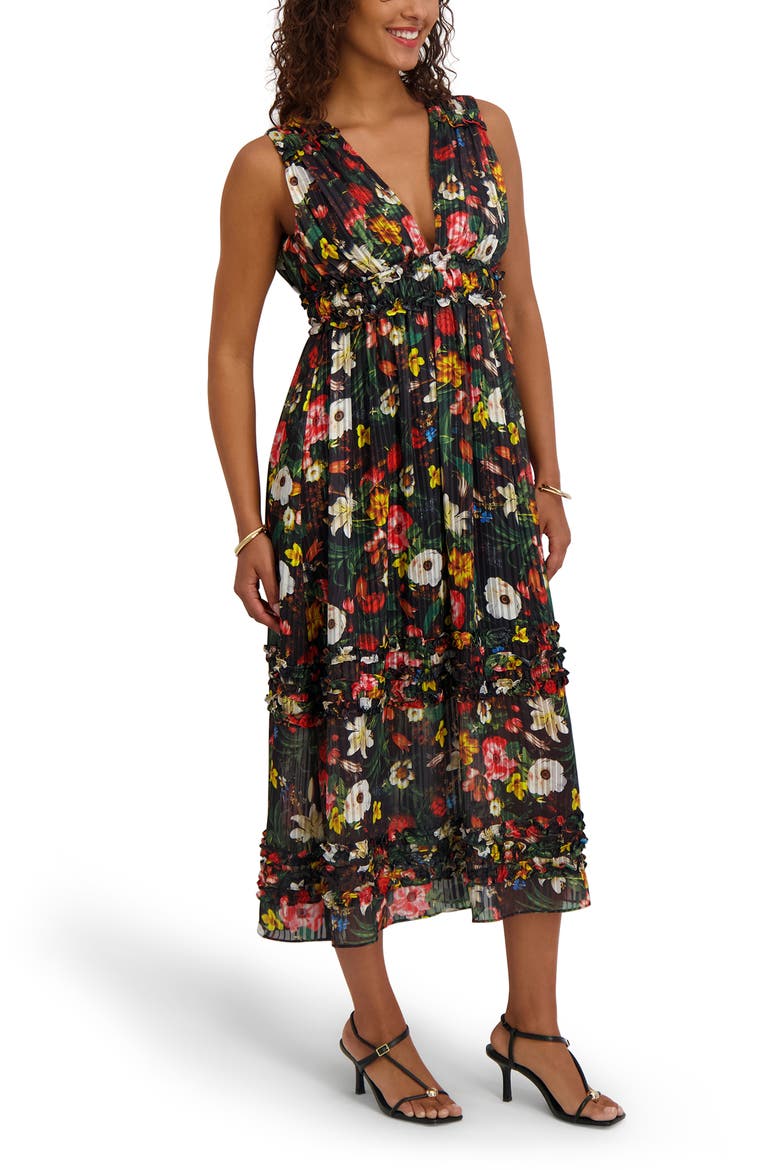 Floral Stripe Sleeveless Maxi Dress, Alternate, color, BLACK MULTI