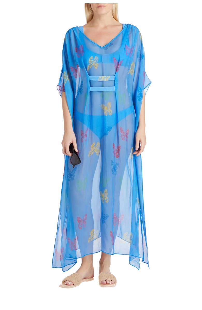 VALIMARE Florence Maxi Sheer Silk blend Cover-up Kaftan, Main, color, Blue