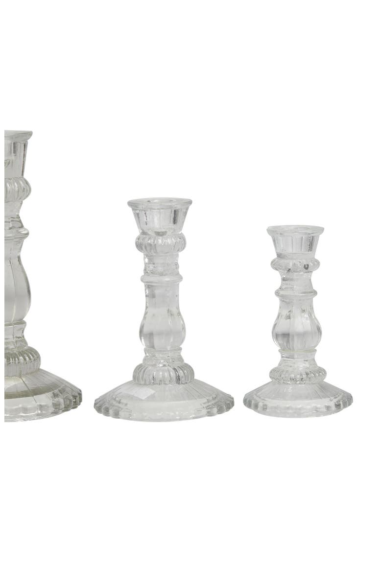 Set of 3 Modern Clear Glass Candleholders, Alternate, color, CLEAR