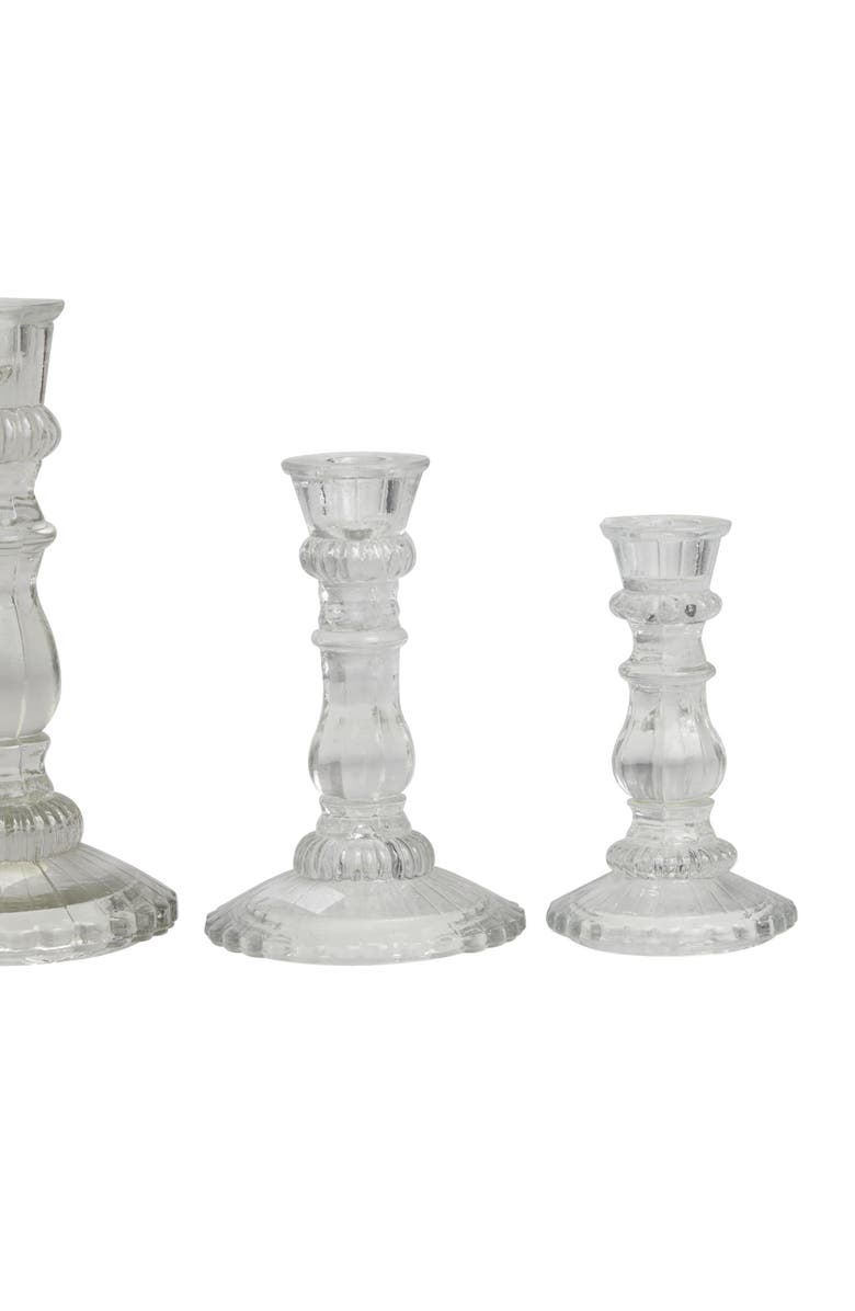 VIVIAN LUNE HOME Set of 3 Modern Clear Glass Candleholders, Alternate, color, Clear