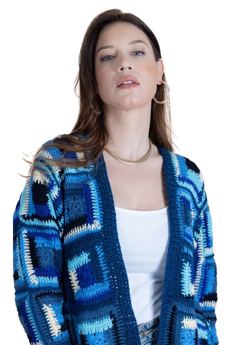 Granny Square Crochet Cardigan, Alternate, color, BLUE