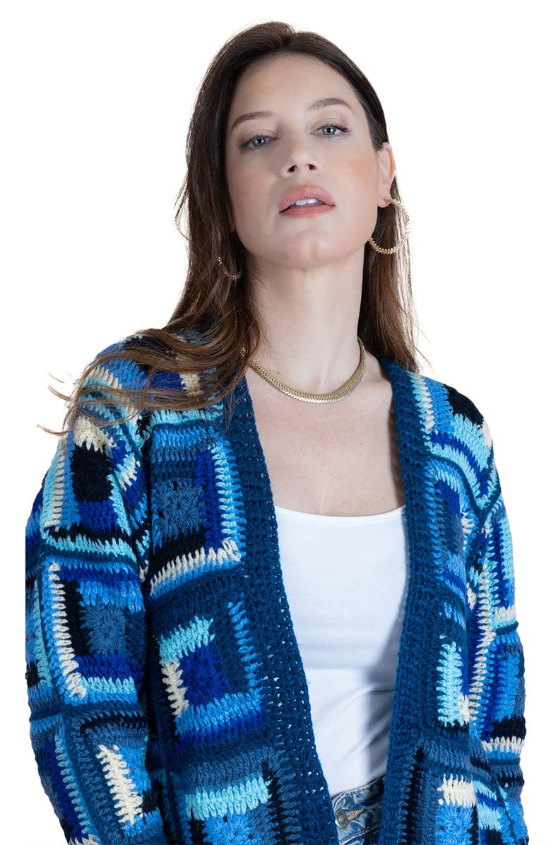 SAACHI Granny Square Crochet Cardigan, Alternate, color, Blue