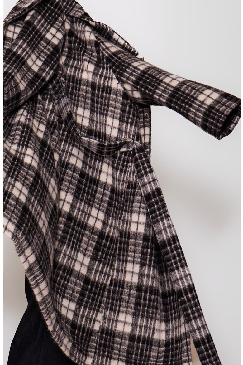 Buffalo Plaid Fuzzy Trench Coat, Alternate, color, BLACK CREAM