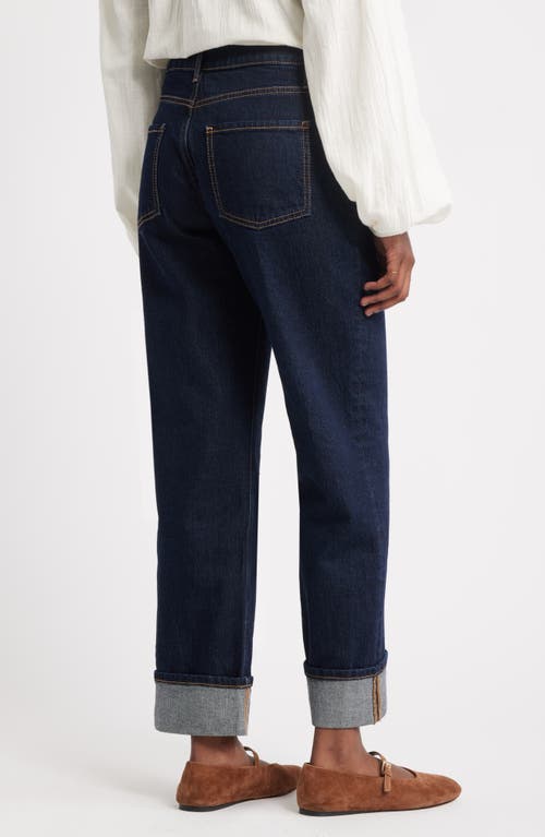 Treasure & Bond Cuffed High Waist Stretch Denim Straight Leg Jeans In Blue